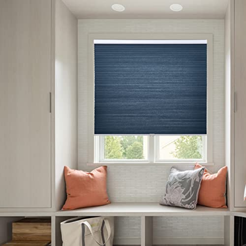 Ygnniu Custom Cordless Cellular Shades Light Filtering Thermal Insulated Honeycomb Blinds Windows Shade, Perfect For Bedroom/Living Room/Office/Nursery, Blue, Custom Size #TOP6