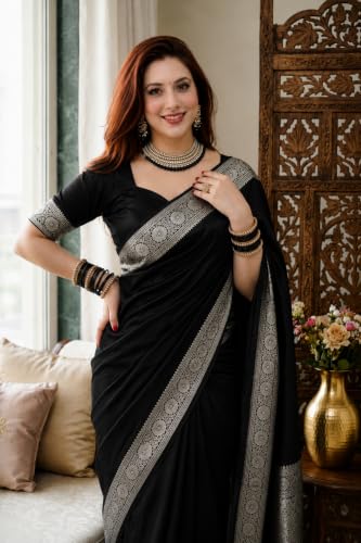 Image of Women's Glory Banarasi Satin Kanjivaram Saree Silver Zari Border Pure Soft Blend Silk Sari Kanchipuram Paithani Silk Party Wedding Festive New Ladies Sadi with Unstiched Blouse Piece. (Pink)