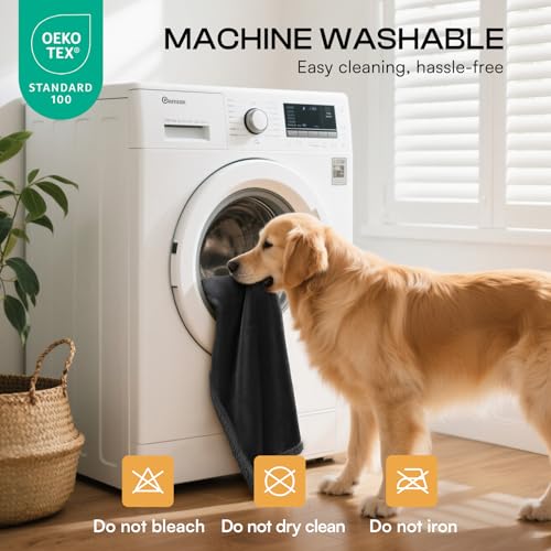 Image of Luciphia Waterproof Bed Blanket Washable,Soft Sherpa Fleece Puppy Reversible Throw Blankets for Small Medium Dog Cat,Furniture Cover Protector Couch Bed from Liquid Pee and Pet Fur, Black,57 inch x 40 inch