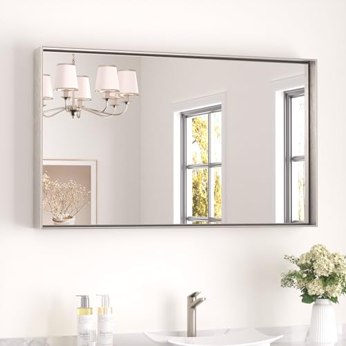 Image of Keonjinn 40x24 Inch Nickel Bathroom Mirror for Over Sink, Rectangular