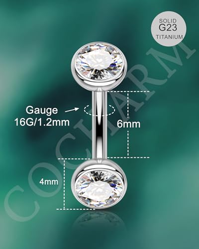 COCHARM Cute Titanium Rook Earrings 16g Silver Surgical Steel Rook Piercing Jewelry 6mm 8mm Eyebrow Rings Eyebrow Barbell Threaded Dainty Rook Bar Nickel Free3