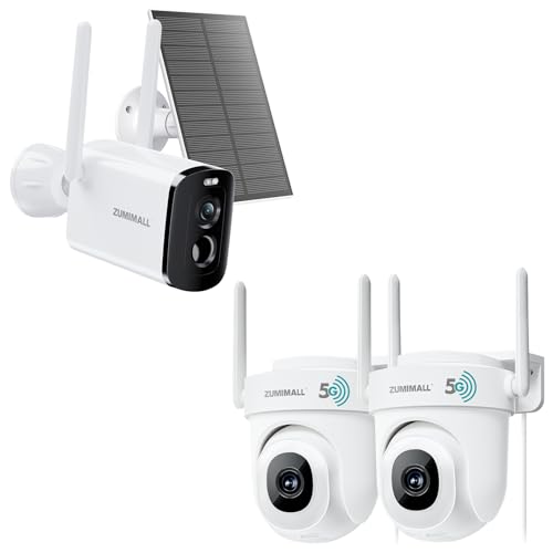 ZUMIMALL 5MP Security Camera Outdoor, 2K Solar Camera for Home Security, 2.4GHz WiFi, 2-Way Talk, Spotlight & Siren, IP66 Weatherproof, Compatible with Alexa