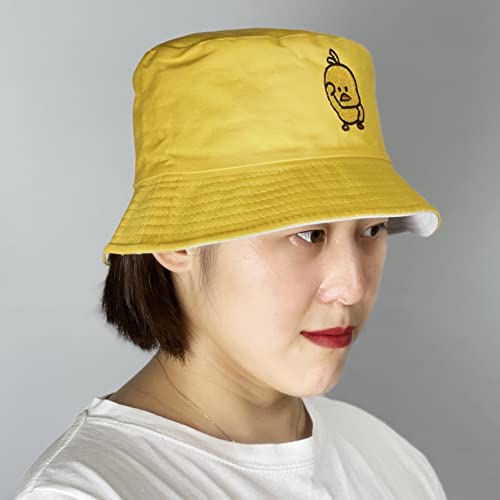 Qooeqpqy Unisex Duck Bucket Hat Fashion Reversible Embroidered Hat Double Sided Wear Fisherman Cap Yellow-White #TOP4