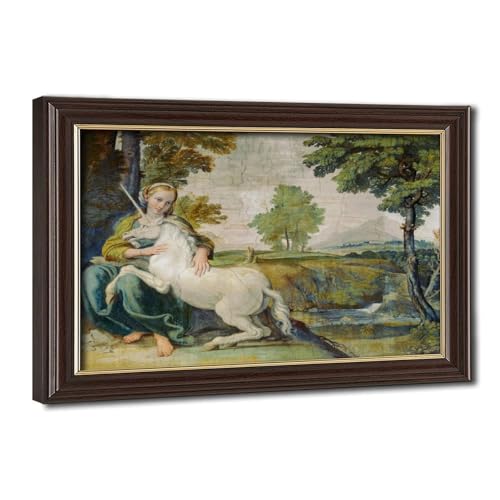 Impression sur toile de Domenichino La jeune fille et la licorne 1602 décoration bureau 20x30 cm