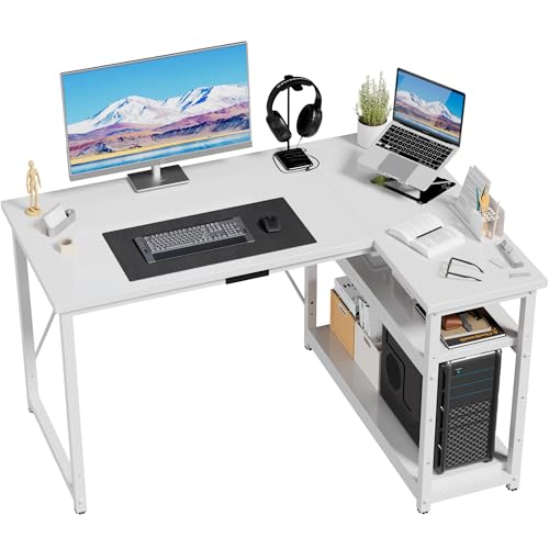 Scrivania Angolare a L 120x80 cm per Computer con Ripiani