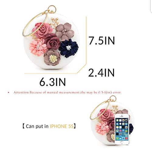 Image of TOOBA Handicraft Women's Round Shape Clutch Bag Purse | Floral Bag, Bridal Purse & Party Handbag Design with Ring Handle - Wedding & Special Occasion Clutch