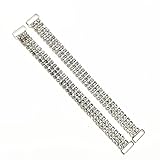 10Pcs 3ROWS 165MM Full Crystal Rhinestone Bikini Connectors Buckle Metal Chain for Swimming Wear Bikini Decoration (Silver Clear)