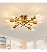 ASGYISA 6-Lights Semi Flush Mount Ceiling Light Fixture，Gold Modern Matte Sputnik Chandelier Vint...