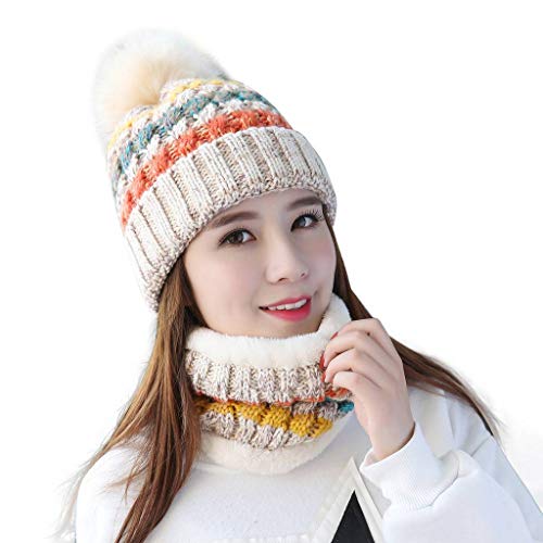 Home Prefer Womens Winter Beanie Hat Scarf Set Warm Fuzzy Knit Hat Neck Scarves