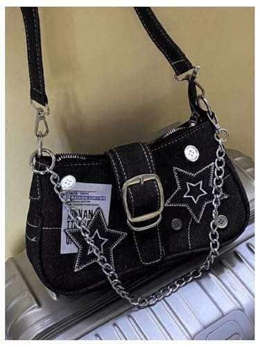 Verdusa Women's Star Buckle Underarm Shoulder Bags Retro Y2k Metal Chain Top Handle Crescent Bag4