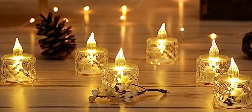 Image of Desidiya Flameless LED Tea Light Candles: Set of 6 Transparent Acrylic Decorative Candles | Smokeless | Perfect for Christmas, Festivals | Vibrant Yellow Glow