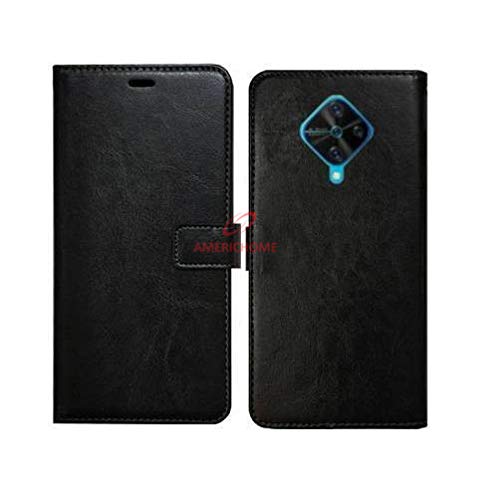 Image of Inside Rubber TPU with Card Pockets Magnetic Closure Protection Compatible with Vivo S1 Pro, 1920, PD1945F (Black)