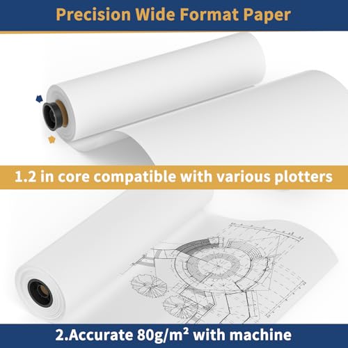 Plotter Paper 36 inches x 150 Feet Wide Format - SJPACK CAD Engineering Blueprint Paper, 4 rolls, 2-inch Core, Suitable for Inkjet Printer Architecture by SJPACK - Image 4