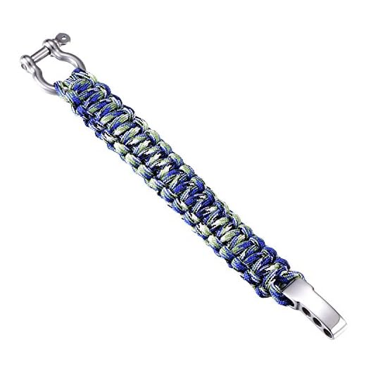 DonDon Paracord Bracelet de Survie Hommes Acier Inoxydable Bracelet Outdoor Tressé Bleu-Vert Clair