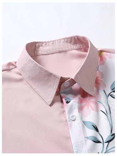 OYOANGLE Men's 2 Piece Button Down Outfits Floral Print Short Sleeve Shirt and Shorts Hawaiian Sets3