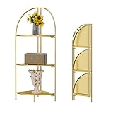 Crofy Foldable 3 Tier Corner Shelf, Metal Corner Plant Stand with Gold Frame and Gold Shelves, Corner Display Rack Multipurpose Shelving Unit for Living Room, Bedroom, Bathroom