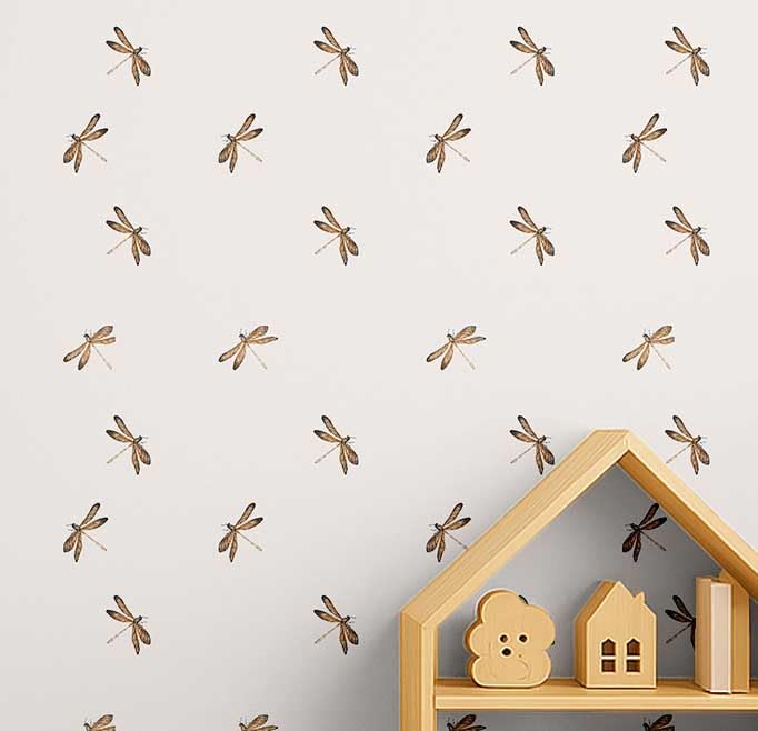 Papier peint texturé haut de gamme libellule chic adhésif beige