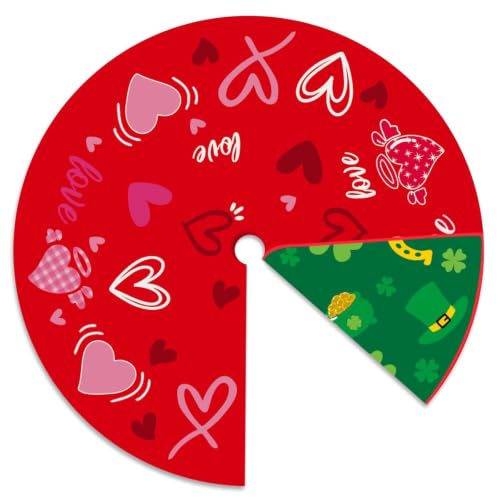YEAHOME Valentines Day Decorations for Tree Skirt, 36" Love Heart Pattern Tree Skirts for Valentines Day Decor, Double-Sided St Patricks Day Clover Tree Skirt for Holiday Party Decorations