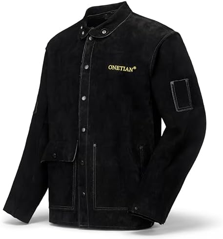 Black Leather Welding Jacket,Flame Heat Resistant
