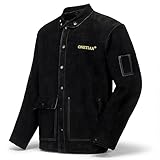 ONETIAN Leather Welding Jacket Black;Heavy Duty Safety Jacket;Heat and Flame Resistant (M)