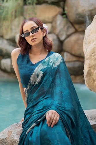 Image of MIRCHI FASHION Women Saree Floral Print Chiffon | Lightweight Festive Occasion Sari for Farewell and Functions with Unstitched Blouse Piece