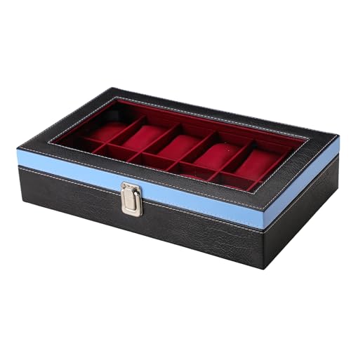 Image of ZENWOOD Black and Red Unisex 12 Slots Watch Box Organizer PU Leather Watches Display Case Storage Box