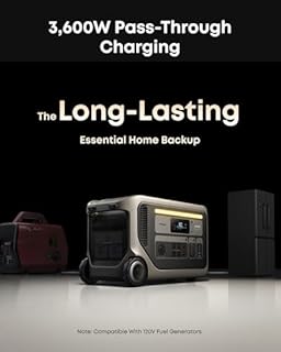 Anker SOLIX F3000 Portable Power Station, 3,072Wh Solar Generator, 6,000W Recharging, Generators for Home Use, Expandable to 24kWh, Works with Generator, For Power Outages, Camping, RVs, Emergencies