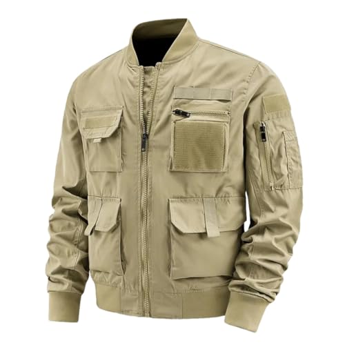 Veste de couleur unie multi-poches pour homme coupe droite confortable