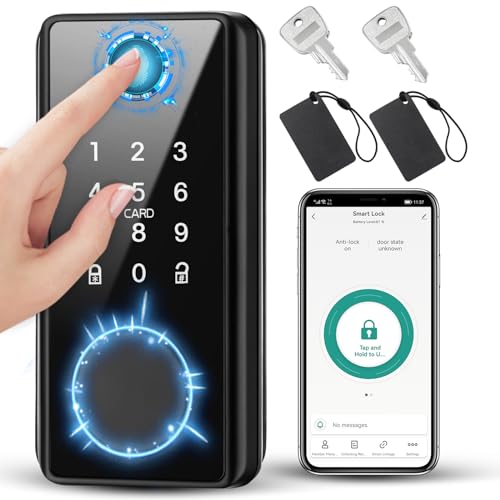 Smart Door Lock Deadbolt, 5-in-1 Keyless Entry Door Lock,Fingerprint Door Lock with IC Cards,Electronic Deadbolt with Keypad,Bluetooth Door Lock with IC cards for Front Door