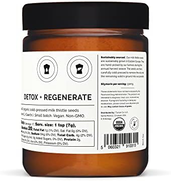 100% Organic Milk Thistle Powder 120g - Cold-Pressed from 100% Milk Thistle Seeds - Rich in Silymarin - Cleanse and Detox - Straight from Farm - Raw Vegan - Non-GMO - Recyclable Glass Jar