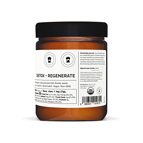 Erbology 100% Organic Milk Thistle Powder 4.2 Oz - Cold-Pressed From 100% Milk Thistle Seeds - Rich In Silymarin - Cleanse And Detox - Straight From Farm - Raw Vegan - Non-Gmo - Recyclable Glass Jar #TOP4