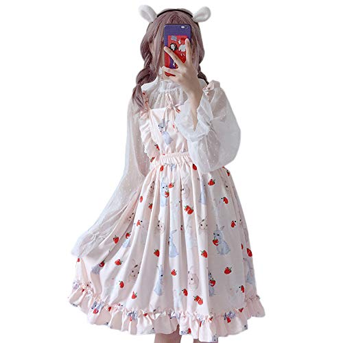 Preisvergleich Produktbild Himifashion Frauen Kleid Lolita Strawberry Rabbit 2 Stück Kleider (Pink)