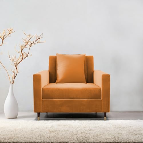 Image of Casaliving Garcia 1 Seater Sofa Set for Living Room (Orange Colour) Premium Fabric Sofa