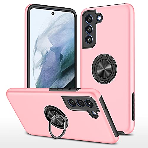 SORAKA Case for Samsung Galaxy S21 FE 5G with Invisible Ring Holder and Metal Plate for Magnetic Car Mount Rigid PC Cover Samsung Galaxy S21 FE 5G Case Military Grade Rugged Case Rose Gold