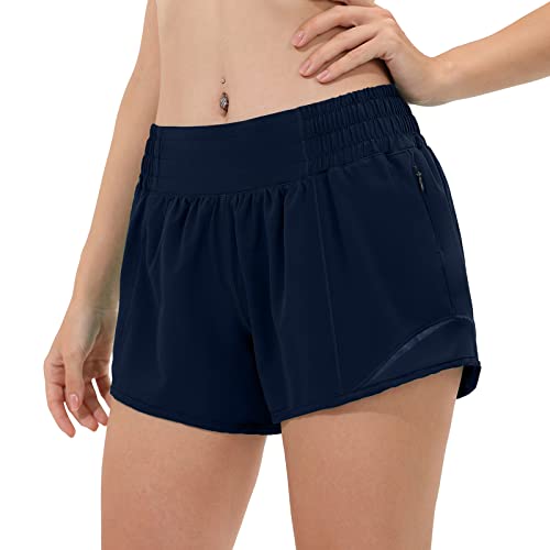 Aurefin High Waisted Athletic Shorts For Women, Womens Plus Size Running Workout Shorts With Liner And Zip Pocket 4 Inch Blue/Xs #TOP25