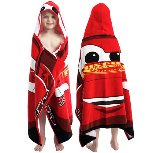 Disney Cars Kapuzenhandtuch Kinder, Lightning McQueen Kinderhandtuch, Tragbares Badeponcho Kinder, Rot One Size