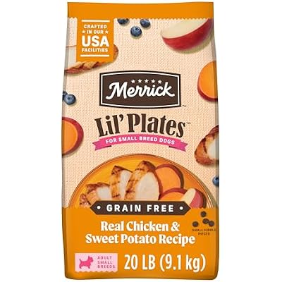 طعام الكلاب الجاف الممتاز الخالي من الحبوب من Merrick Lil Plates للكلاب الصغيرة والدجاج الحقيقي والبطاطا الحلوة - 20.0 رطل. كيس