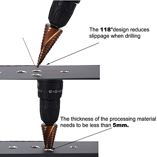 1 Pcs Step Drill Bit, 3-12 mm Cone Drill Bit, Metric Spiral Drill Bits, M35 Cobalt Plating, Hex Shank Quick Change For Metal, Wood, Plastic - Image 3