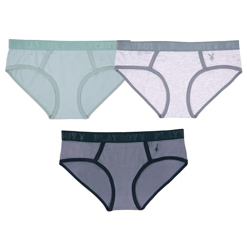 Playboy Ensemble de sous-vêtements et soutien-gorge de sport imprimé lapin Tailles XXS-XL, Lot de 3 slips Basic Boyfriend, X-Large
