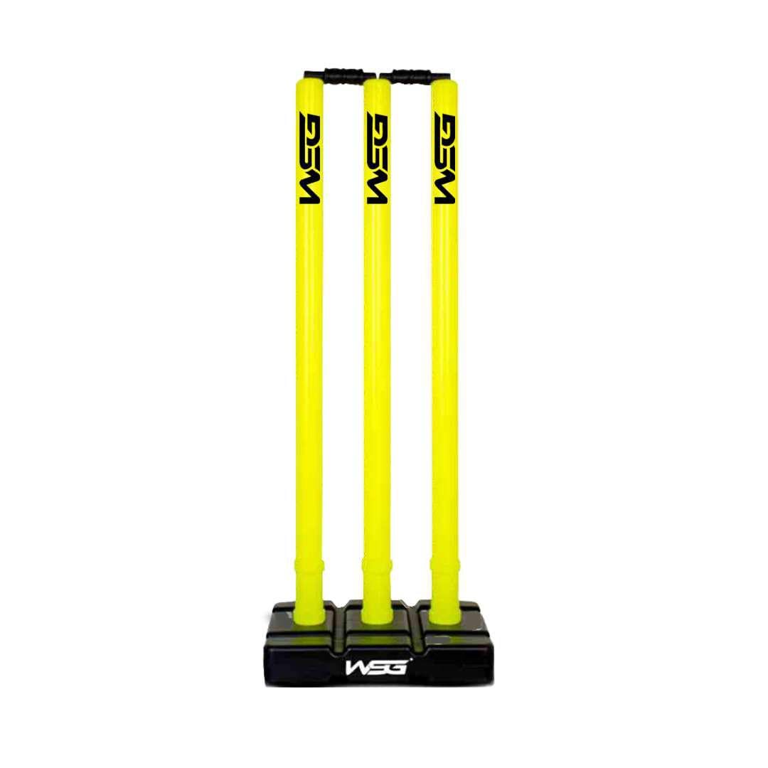 WSG Cricket Stumps Set, 3 Yellow PVC Stumps with Base and 2 Bails, Portable and Durable, Suitable for All Age Groups-image-36