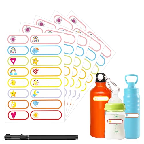 Image of GLUN 320 Waterproof Label Name Stickers (20 Sheets) Durable for Kids Bottles, Lunch, Clothes, Kitchen, Pantry & More Pack of 2, 20 Labels