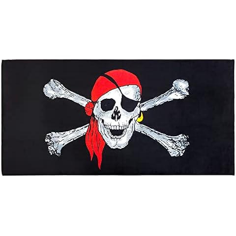 Pirate Skull Beach Towel 30 x 60 inch 100% Cotton (Pirate Buccaneer, One Towel) Cover