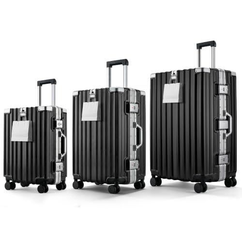 Image of 3-Piece Zipperless Luggage Set, 20 /24 /28 Inch Suitcases | Airline Approved Carry-On 22x14x9, Checked Luggage, 9H PC Hardshell, Aluminum Frame, TSA Lock, 360 Spinner Wheels, Black