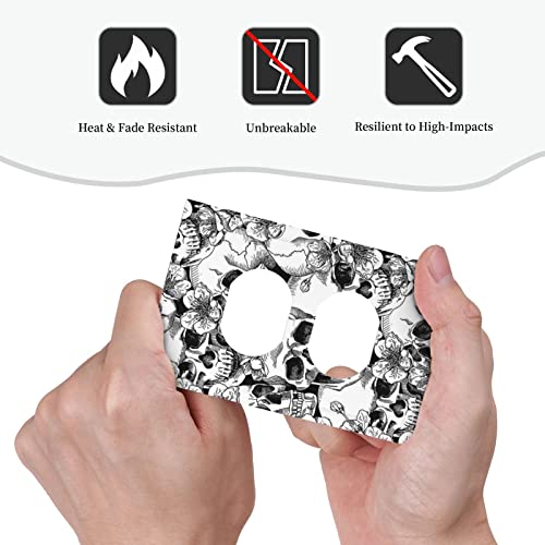 Sugar Black/White Skull Goth Gothic Skeleton Duplex Receptacle Outlet Covers Electrical 1-Gang Plug Wall Plate Switchplate Decorative Faceplate Hibiscus Lily Floral Halloween Hippie For Bedroom Decor #TOP4