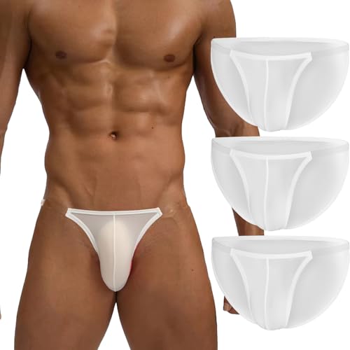 Faringoto Slip de bikini sexy transparent ultra fin en U pour homme, 3 Blanc, Large