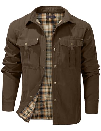 Flannel Lined Shirt Jacket for Men Lightweight Snap Button Western Cowboy Shirts Jackets Shacket
