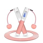 Flintronic Dual-purpose Skipping Rope Electronic Counter Skipping Rope, Sports Counting Ropeless Skip Rope, With Weight Ball, Unisex, Adult Children, Etc. (Pink + White)