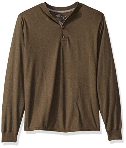 Hanes mens Long Sleeve Beefy Henley Shirt camouflage Green Heather Large