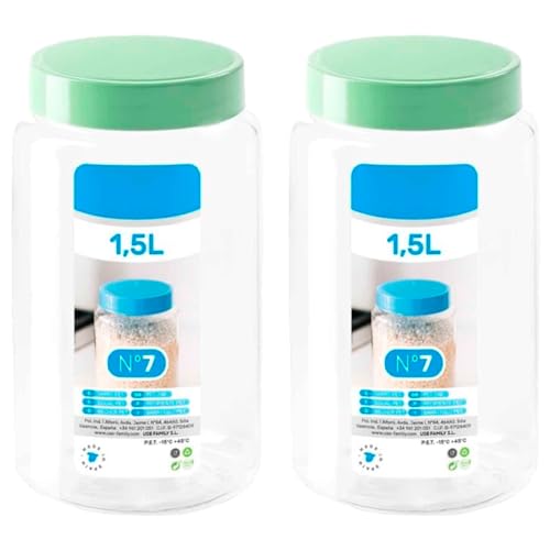 Acan Tradineur - Pack de 2 Tarros de plástico - Incluye Tapa - Ideal para la conservación de Tus Alimentos - N.º 7-1,5 litros