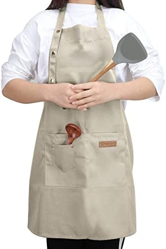 Kitchen Cooking Apron for Women Men with Big Pockets Canvas Waterproof Aprons for Server Pottery Artist Chef Apron